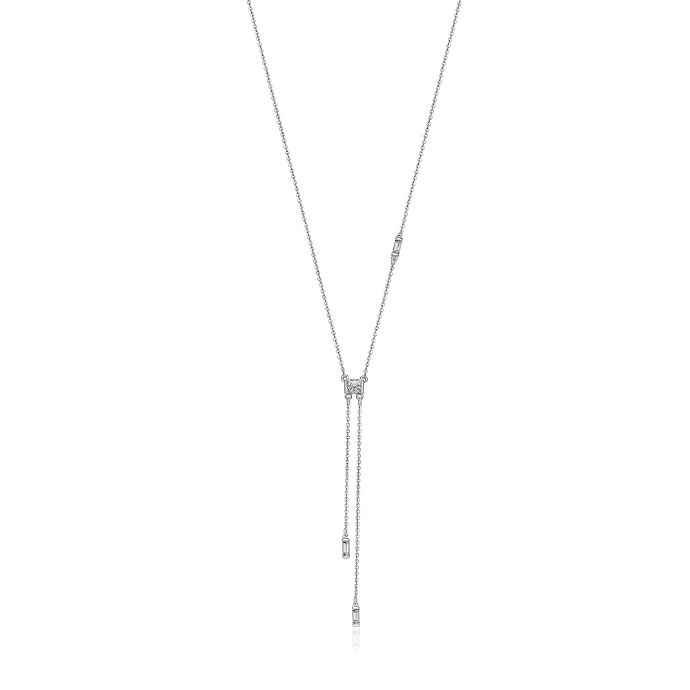 Silver Mini CZ Stone Drop Necklace